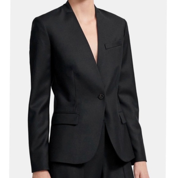 Theory Jackets & Blazers - Theory Collarless Staple Jacket Blazer Sleek Flannel Women’s Size 6 Wool Black